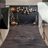 Aperturee - Aperturee Modern Grey and Gold Christmas Sweep Backdrop Floating Ornaments with Marble Floor Elegant Holiday Decor